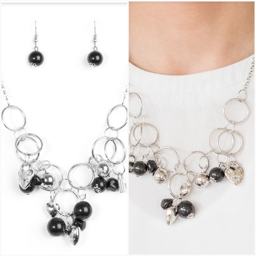IN A BIND BLACK NECKLACE/EARRING SET
